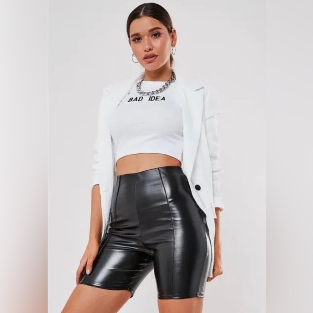 Missguided Black Faux Leather Cycling Shorts Black